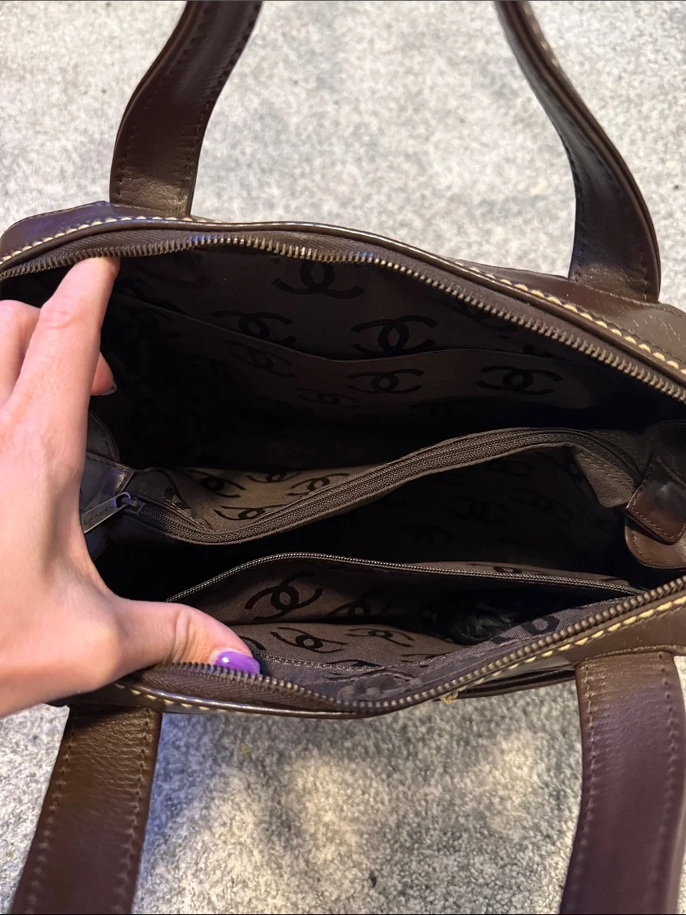 CHANEL Brown Quilted Leather Satchel with Contrast Stitching
